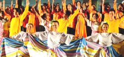 Teenagers Dancing in the Philippines Teenagers performing a traditional Filipino dance at the Giant Lantern Festival in San Fernando, Pampanga