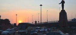 Statue of Hosni Mubarak at sunset in Cairo, Egypt