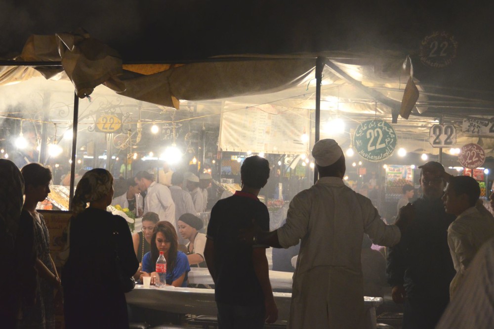 Food stalls in Jemaa el-Fnaa Square in Marrakech, Morocco