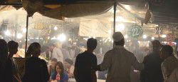 Food stalls in Jemaa el-Fnaa Square in Marrakech, Morocco