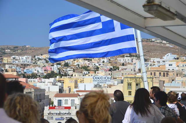 Greek Flag at Paros Greek flag flying over boat