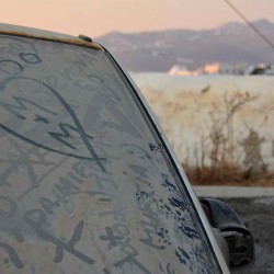 Dusty Car in Mykonos Greece