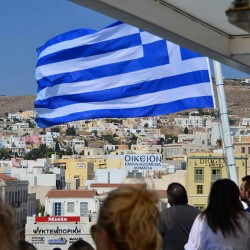 Greek Flag on Ferry in Greece