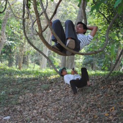 Men Sitting in Trees in Cambodia