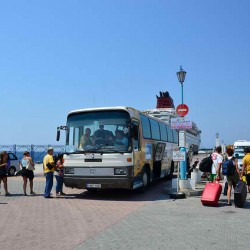 Tourist Bus in Mykonos Greece
