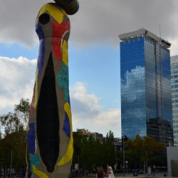 Woman and Bird Statue in Barcelona Spain
