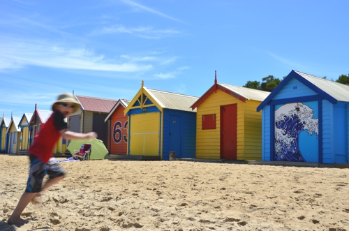 Brightly-colored bathing boxes are the focal point of Brighton Beach