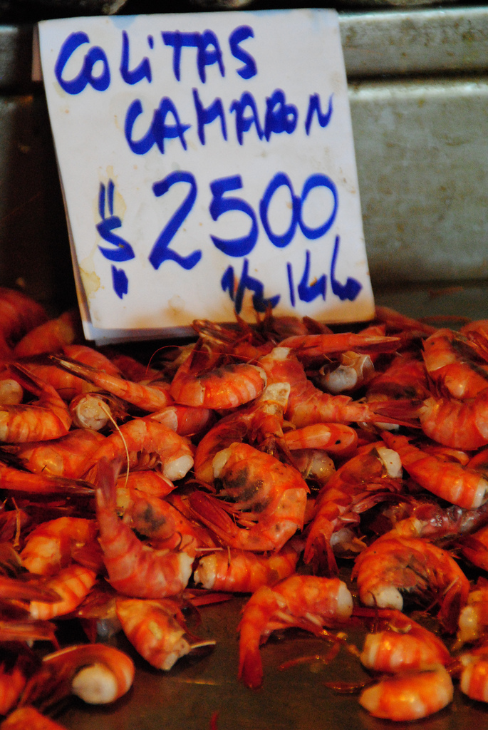 Fresh shrimp are just one of the many colorful items you'll find at Santiago's central market