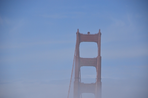 The Golden Gate Bridge never gets old, particularly when there's fog rising around it