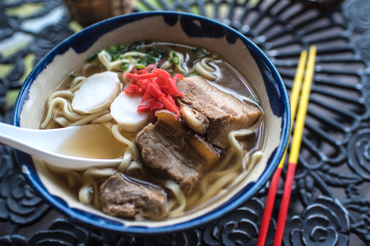 Soba with pork belly in Okinawa, Japan