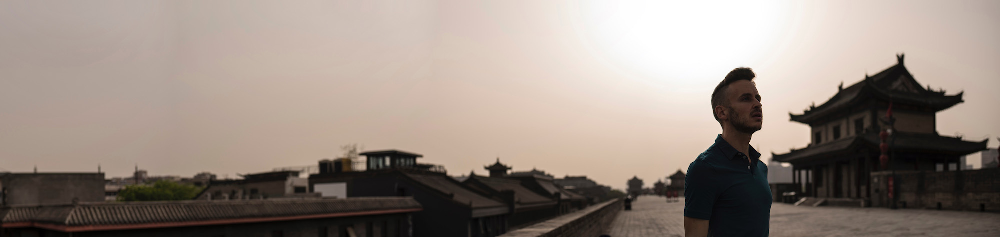 Panorama of Xi'an City Wall with Smoggy Sky